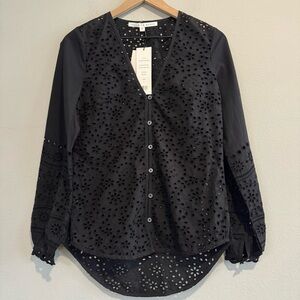 Veronica Beard Peggy Blouse Eyelet Button-Up Long Sleeve 0 $395
